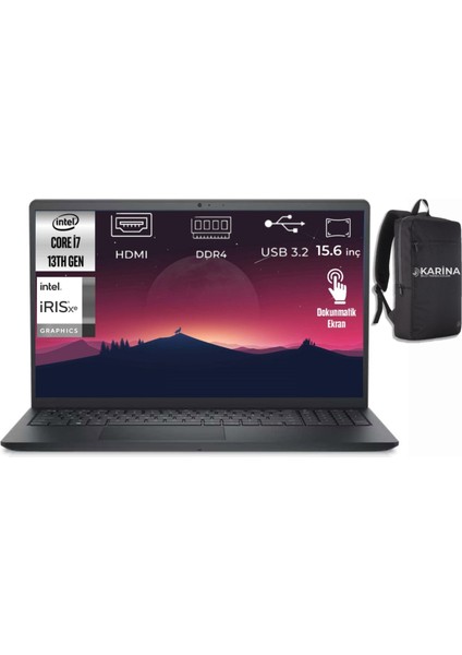 Inspiron 15 3530 Intel Core I7-1355U I35301018TU-06 24GB 2tb Iris Xe Graphics Freedos 15.6 Inç Full Hd 60Hz IPS Dokunmatik Taşınabilir Bilgisayar