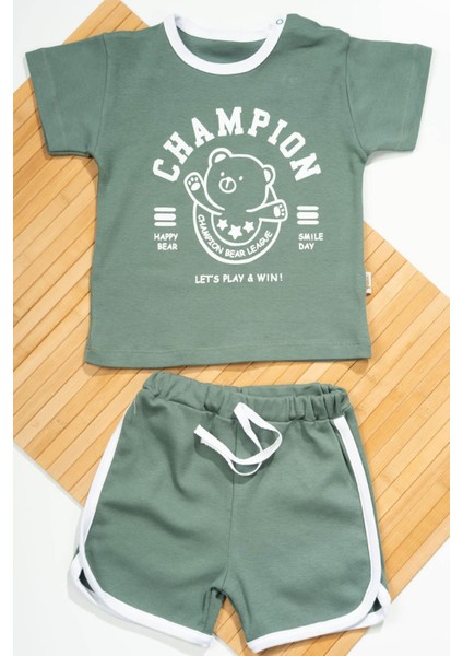 Champion Ayıcık Baskılı Erkek Şortlu Takım Yeşil