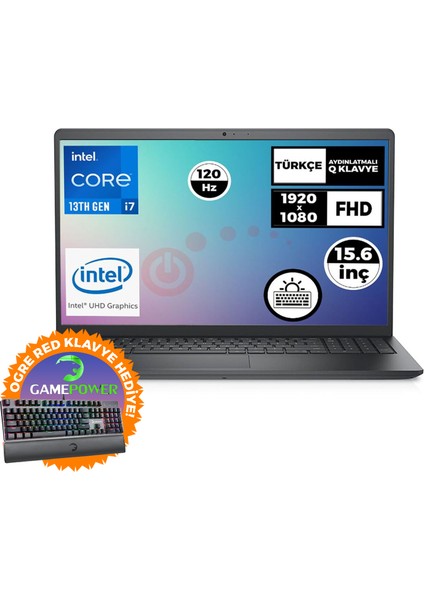Vostro 3530 I7-1355U 8gb 512GB SSD 15.6" 120Hz W11P Laptop + Klavye N1601PVNB3530U 025