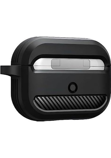 Airpods Pro 1.nesil Için Fiber Karbon Görünümlü Airpods Pro 1 Silikon Kılıf (Siyah)