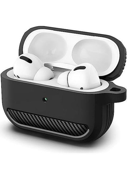 Airpods Pro 1.nesil Için Fiber Karbon Görünümlü Airpods Pro 1 Silikon Kılıf (Siyah)