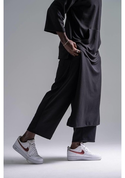 Beli Lastikli Bilek Paça Siyah Samuray Pantolon