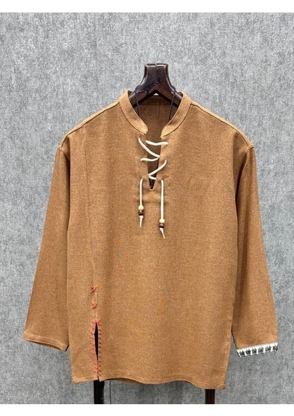 Oversize Long Boy Yıkamalı Pamuk Keten Toprak Bohem Tshirt