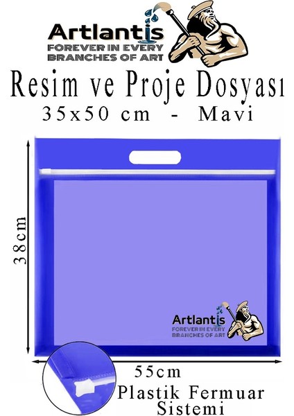 Renkli Plastik Fermuarlı Proje Dosyası 35X50 cm 3 Adet Tutmaçlı 38X55 cm Resim ve Proje Ödev Dosyası El Tutmalı