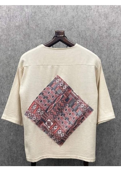Oversize Bohem Fakir Kol Pis Uç Pachli Bej Pamuk Keten Tshirt fiyatları