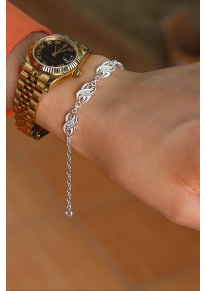 Sonsuzluk Model 925 Ayar Gümüş Telkari Kadın Bileklik 201024173