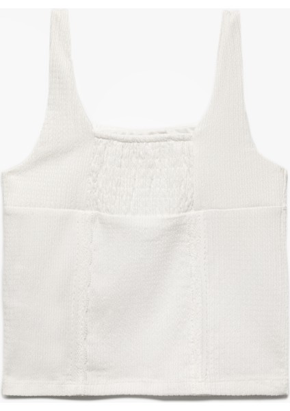Bürümcük Kumaş Slim Fit Kare Yaka Fiyonk Detaylı Kolsuz Askılı Crop Bluz fiyatları
