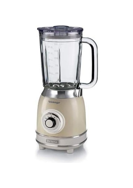 Vintage Cam Blender Bej 0583/03-1,5 Litre Kapasiteli Cam Sürahi, 4 Hız Kademesi, Pulse Özelliği ve Buz Kırma Fonksiyonu, 4 Paslanmaz Çelik Bıçak ile Güçlü Performans