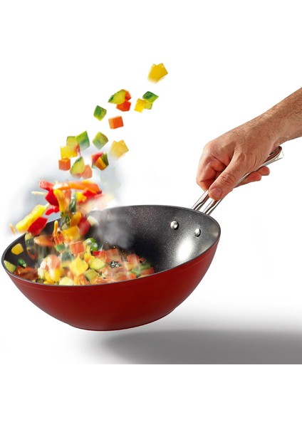 Pro - Plus Kırmızı & Titanyum 24 cm Wok Tava