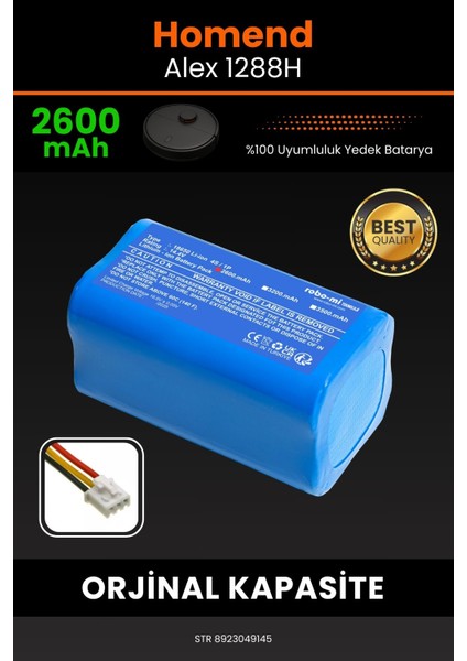 Homend Alex 1288h 2600mAh Robot Süpürge Bataryası - Yüksek Yoğunluklu Li-ion Hücre