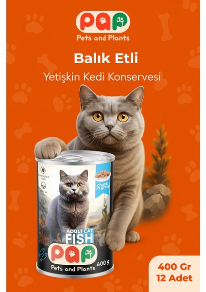 Balık Yetişkin Kedi Konservesi 400 Gr.x 12 Adet