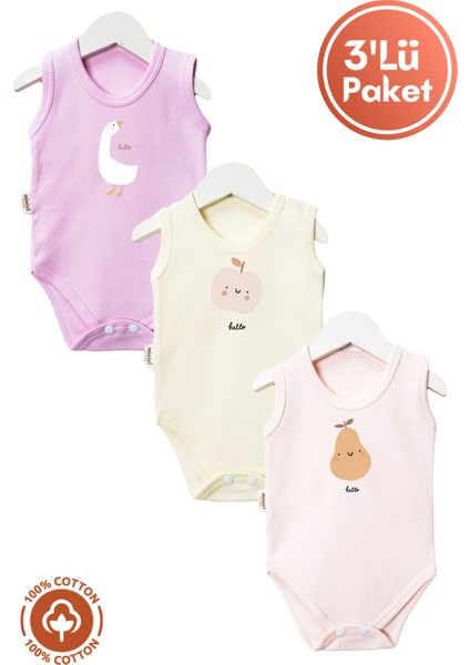 Kız Bebek %100 Organik Pamuklu Bohem Baskılı 3-6-9-12 Ay 3lü Kolsuz Atlet Bebek Body Zıbın