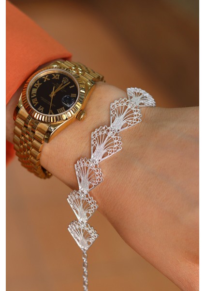 Istiridye Model 925 Ayar Gümüş Telkari Kadın Bileklik 201024179