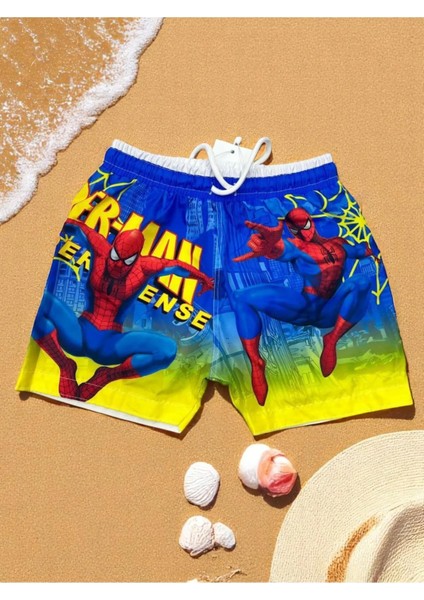 Erkek Çocuk Karakter Baskılı Su Tutmaz Bel Bağcıklı Ağ Fileli Deniz ve Havuz Şortuz