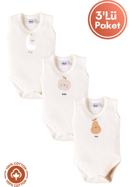 Kız Bebek %100 Organik Pamuklu Bohem Baskılı 3-6-9-12 Ay 3lü Kolsuz Atlet Bebek Body Zıbın