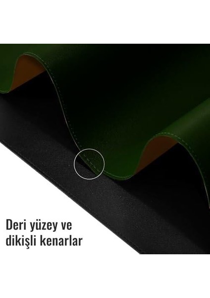 Çift Renk Dikişli Pu Deri Masa Matı 80X40 cm Mousepad, Su Geçirmez Masa Sümeni, Çift Taraflı Kullanım, Dizüstü Bilgisayar/ofis/ev Için, Kaymaz Taban (Koyu Yeşil ve Taba)