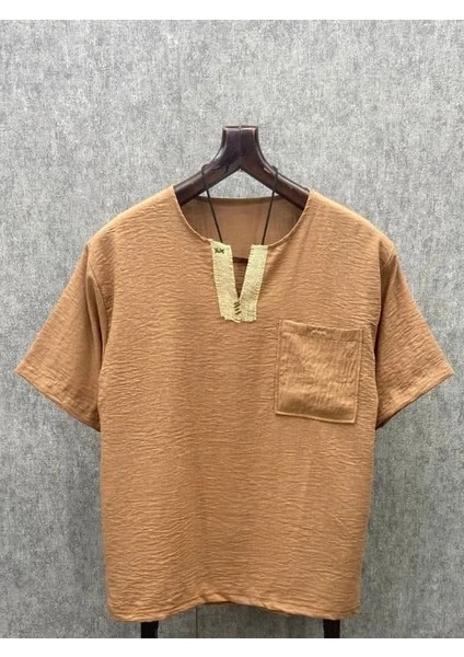 Oversize El Işi Detaylı Bohem Toprak Tshirt