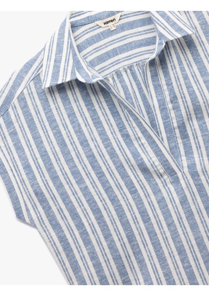 Keten Karışımlı Kısa Kollu Kaçık Gömlek Yaka Bluz modelleri