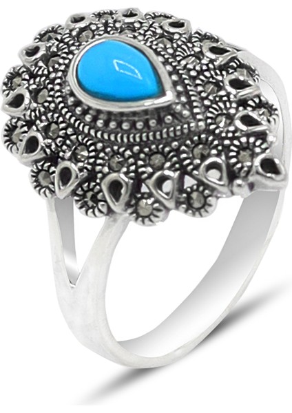 Firuze Taşlı Damla Model 925 Ayar Gümüş Markazit Kadın Yüzük 201024234