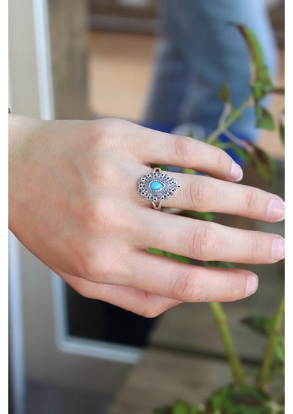 Firuze Taşlı Damla Model 925 Ayar Gümüş Markazit Kadın Yüzük 201024234 fiyatları