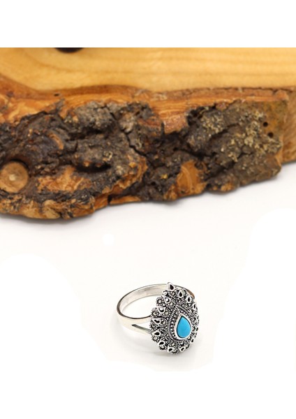 Firuze Taşlı Damla Model 925 Ayar Gümüş Markazit Kadın Yüzük 201024234 modelleri