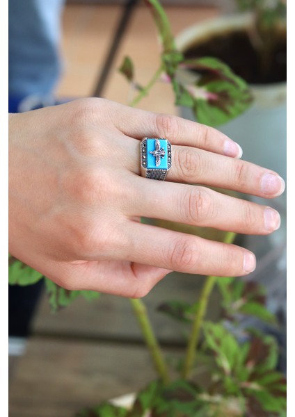 Firuze Taşlı Ahura Mazda Model 925 Ayar Gümüş Markazit Unisex Yüzük 201024248 fiyatları