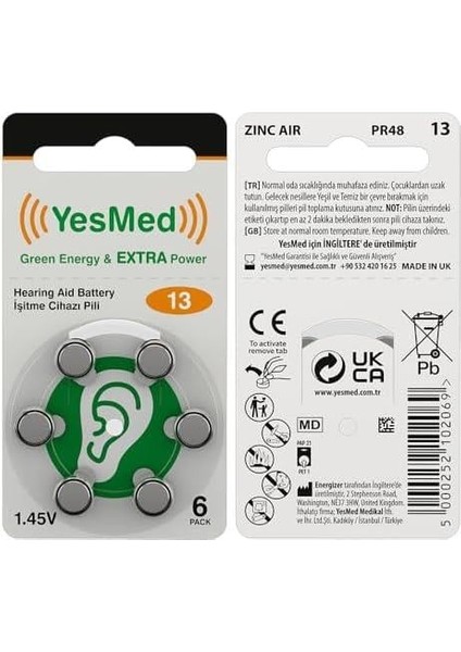 Extra Power 13 Numara Işitme Cihazı Pili (10 Paket x 6 Adet = 60 Adet Pil)