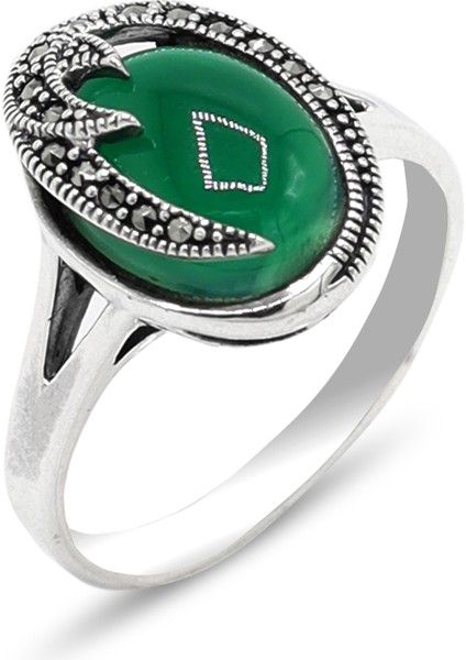 Zümrüt Taşlı Şimşek Model 925 Ayar Gümüş Markazit Kadın Yüzük 201024216