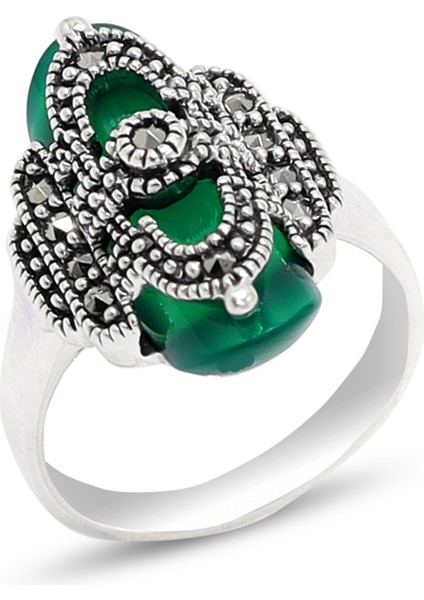 Zümrüt Taşlı Artuklu Model 925 Ayar Gümüş Markazit Kadın Yüzük 201024210