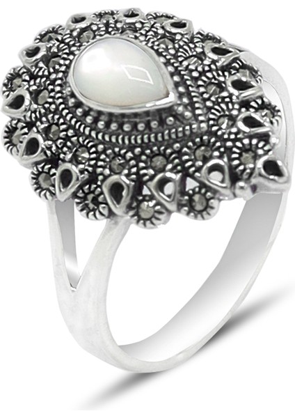 Sedef Taşlı Damla Model 925 Ayar Gümüş Markazit Kadın Yüzük 201024233