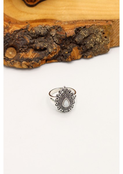 Sedef Taşlı Damla Model 925 Ayar Gümüş Markazit Kadın Yüzük 201024233 modelleri