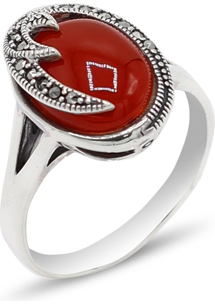 Akik Taşlı Şimşek Model 925 Ayar Gümüş Markazit Kadın Yüzük 201024215