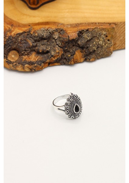 Oniks Taşlı Damla Model 925 Ayar Gümüş Markazit Kadın Yüzük 201024235 modelleri