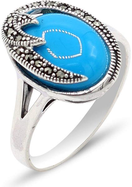 Firuze Taşlı Şimşek Model 925 Ayar Gümüş Markazit Kadın Yüzük 201024217