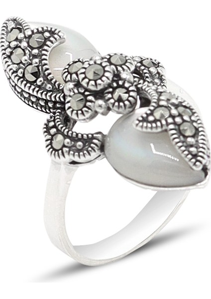 Sedef Taşlı Çiçek Model 925 Ayar Gümüş Markazit Kadın Yüzük 201024230