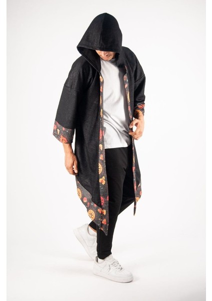 Oversize Mevsimlik Kapüşonlu Bohem Panço