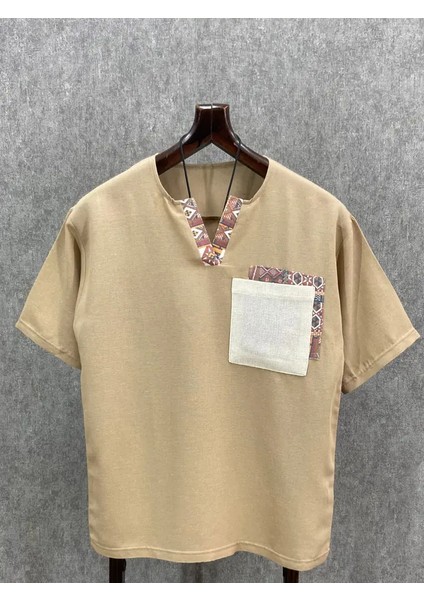 Oversize Nopeli Pamuk Keten Bohem Toprak Tshirt