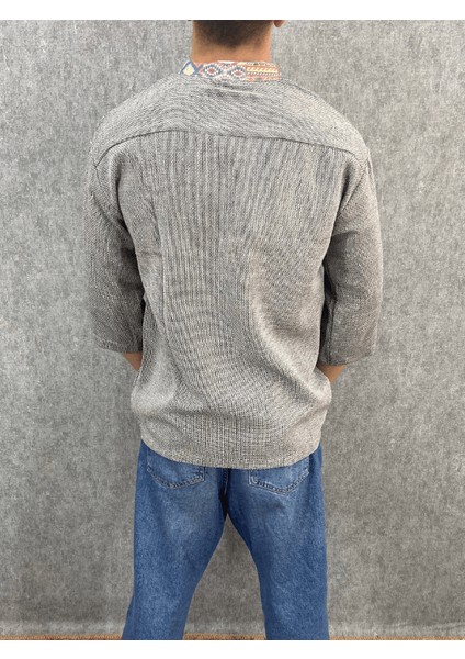 Oversize Bohem Fakir Kol Pamuk Keten Antrasit Tshirt modelleri