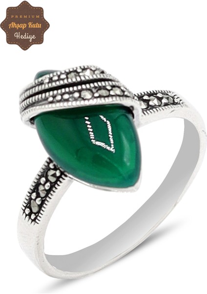 Zümrüt Taşlı 925 Ayar Gümüş Markazit Kadın Yüzük 201024201