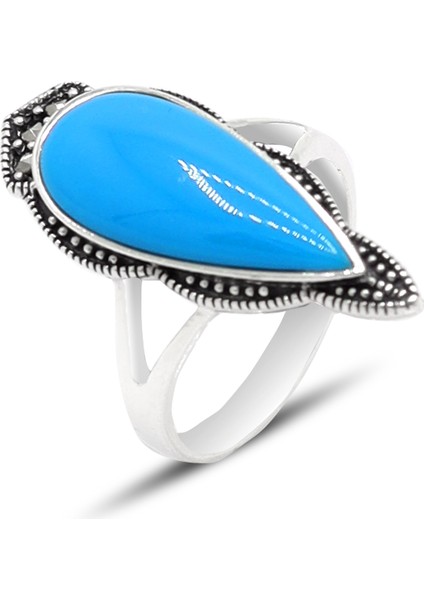 Firuze Taşlı Mekik Model 925 Ayar Gümüş Markazit Kadın Yüzük 201024225