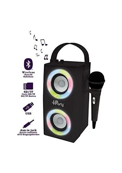 Ipparty Hoparlör - Taşınabilir Bluetooth Mikrofon Hoparlörü, Karaoke, Işık Efektleri, Kablosuz, Usb, Sd Kart, Şarj Edilebilir Pil, Siyah, BTP180BKZ, Tek Boyut