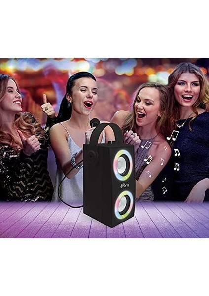 Ipparty Hoparlör - Taşınabilir Bluetooth Mikrofon Hoparlörü, Karaoke, Işık Efektleri, Kablosuz, Usb, Sd Kart, Şarj Edilebilir Pil, Siyah, BTP180BKZ, Tek Boyut