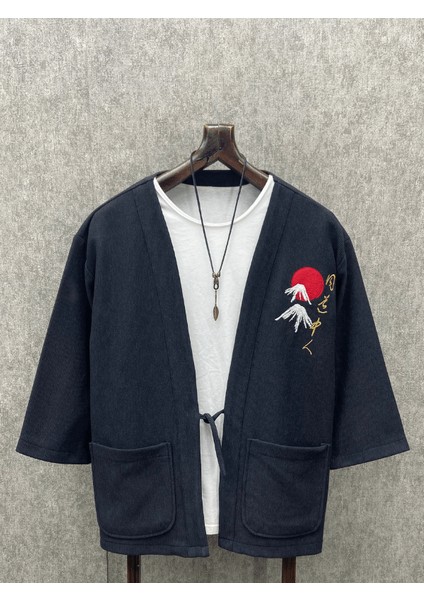 Oversize Japanese Pamuklu Antrasit Kimono