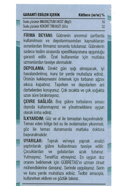 Magsul Bitki Besini Ağaç Meyve Sebze Suda Çözünür Toz Kükürtlü Magnezyum Sülfat Gübre 25 Kg
