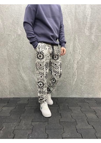 Beli Lastikli Aztek Desenli Pamuklu Kışlık Gri Kaşe Pantolon modelleri