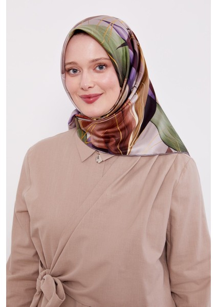 Vizon Ince Yaprak Desen Twill Ipek Eşarp modelleri