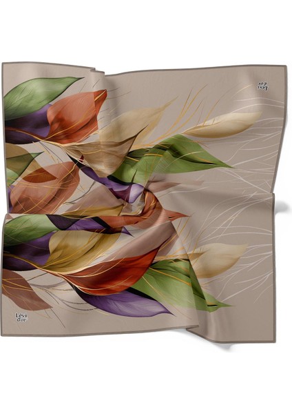 Vizon Ince Yaprak Desen Twill Ipek Eşarp fırsatları