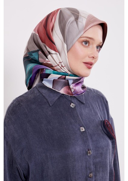 A.vizon Ince Yaprak Desen Twill Ipek Eşarp