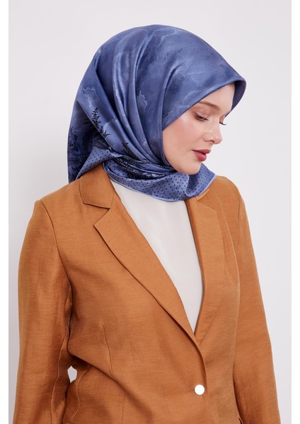 Mavi Kenar Benekli Twill Ipek Eşarp fiyatları