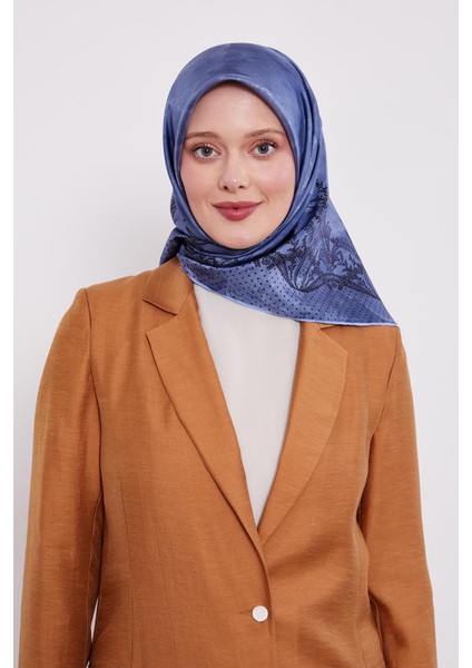 Mavi Kenar Benekli Twill Ipek Eşarp modelleri